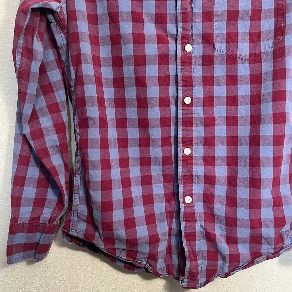 J CREW 100% Cotton Blue Burgundy Gingham Button Down Long Sleeve Shirt Men XS